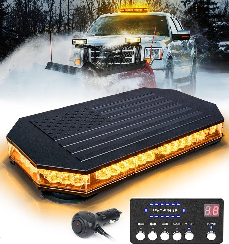 LUMENIX Amber 42 LED Rooftop Strobe Beacon Lights Magnetic Emergency Warning Traffic Flashing Light Bar for Construction Vehicles Snowplow Trucks Mail Postal (American Flag Pattern | Patented Design) - Image 1